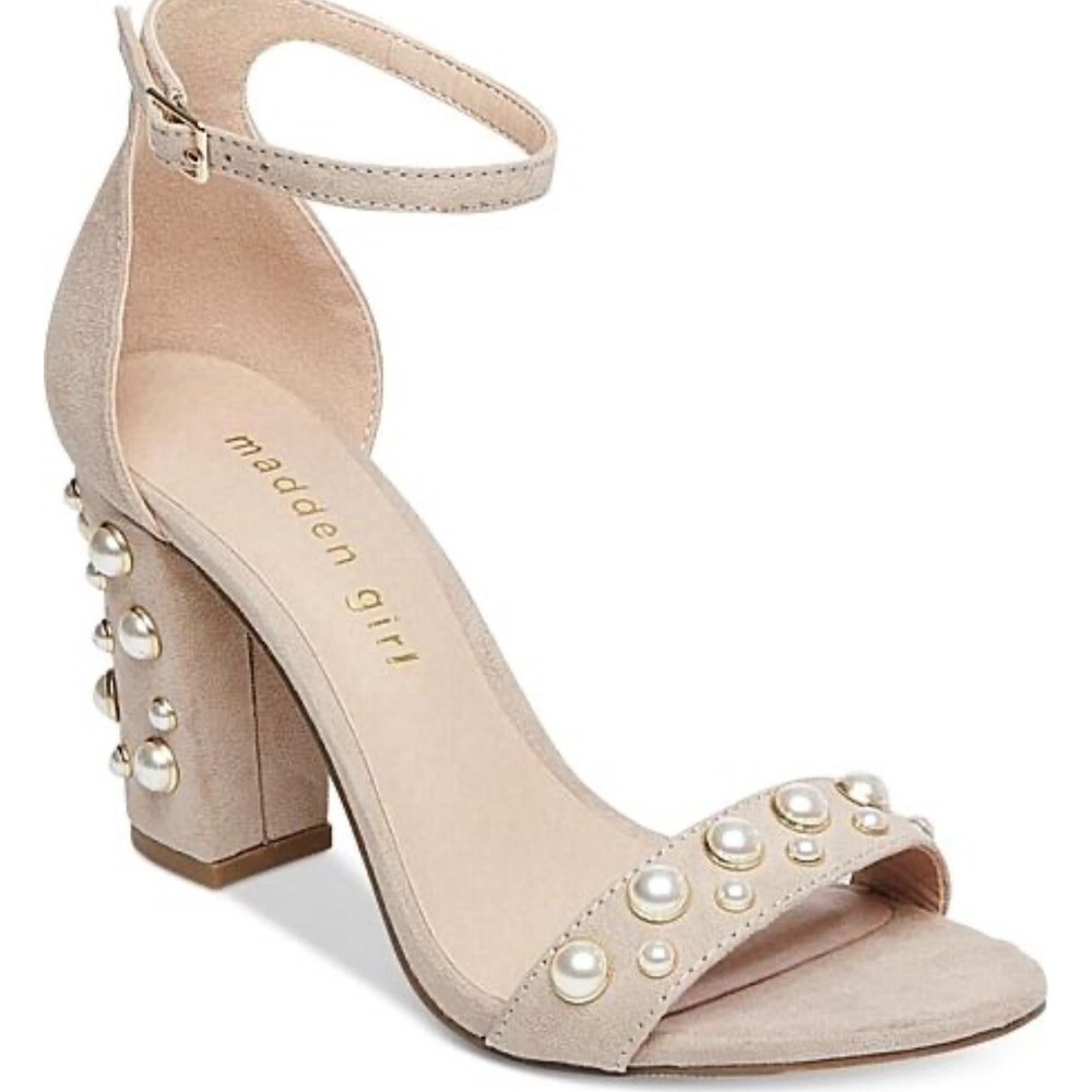 Madden Girl Block Heels Women 9 Bitsyy Blush Suede Faux Pearls Wedding Prom New